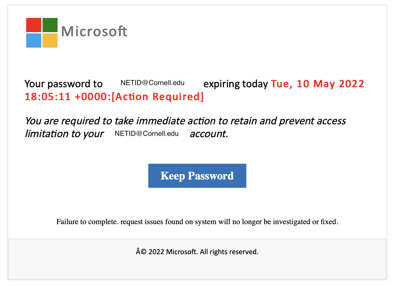  Phishing Email Office365Alerts Microsoft IT Cornell